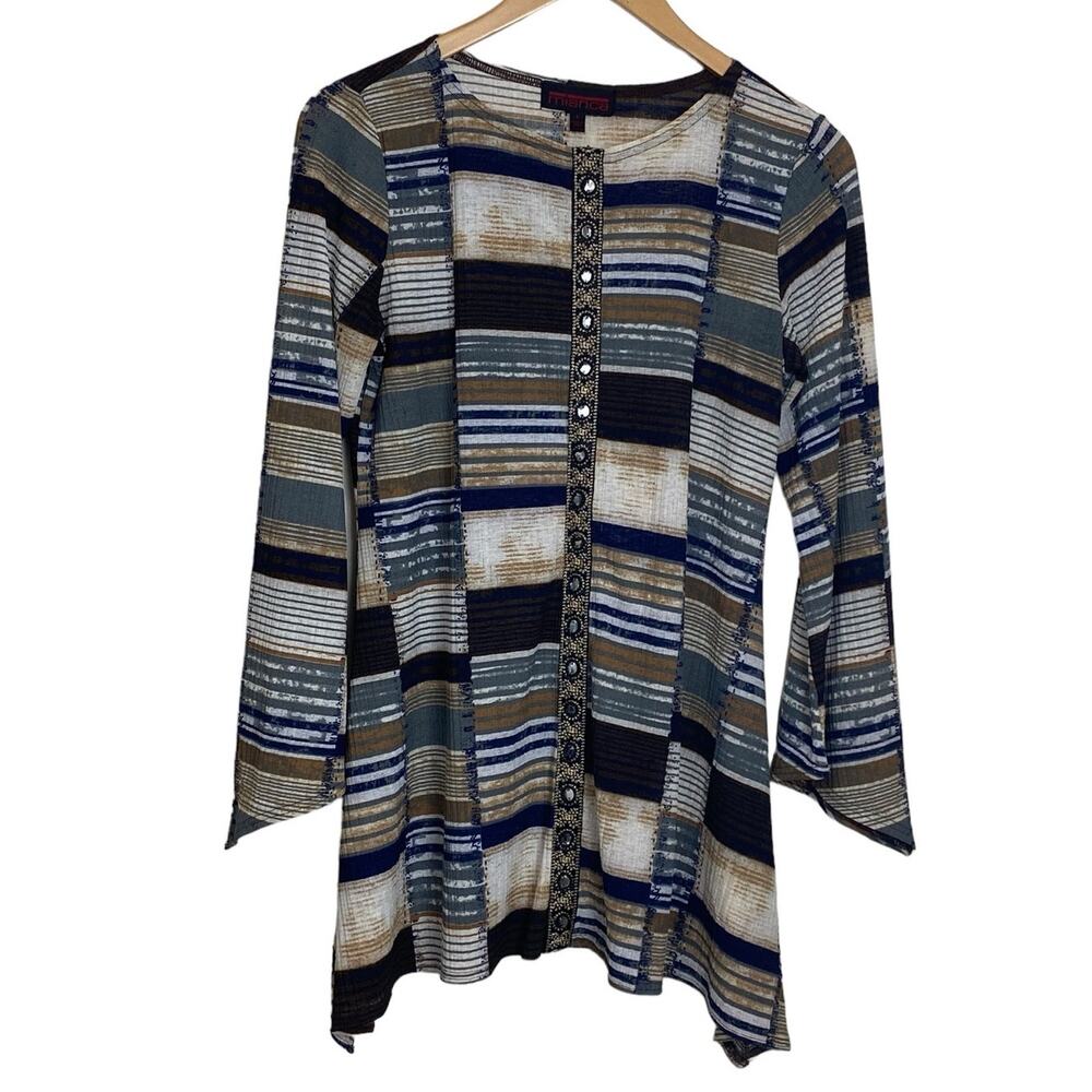 Mishca Women's Neutral Tones Tunic Length Bead Detail Top Size Small